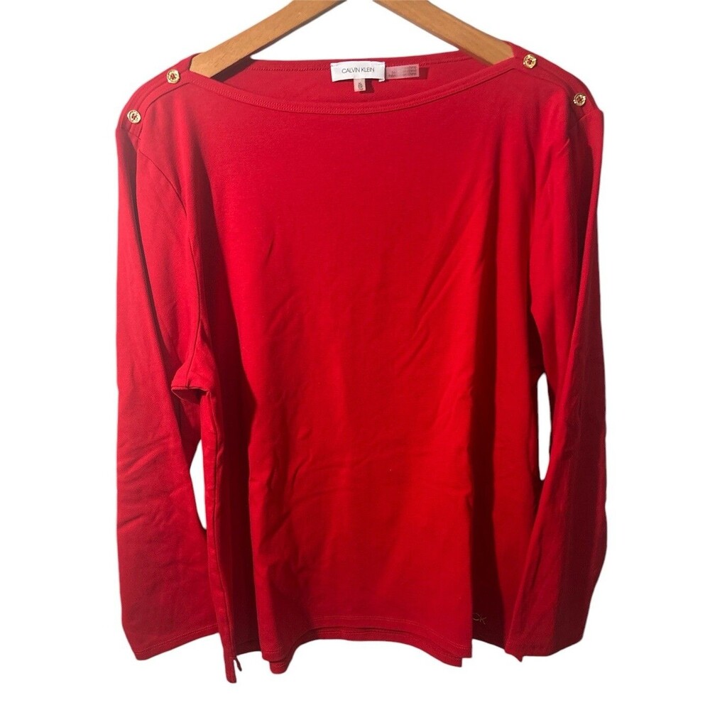 Calvin Klein Red Top Gold Buttons Business Casual Cotton Valentines XL
